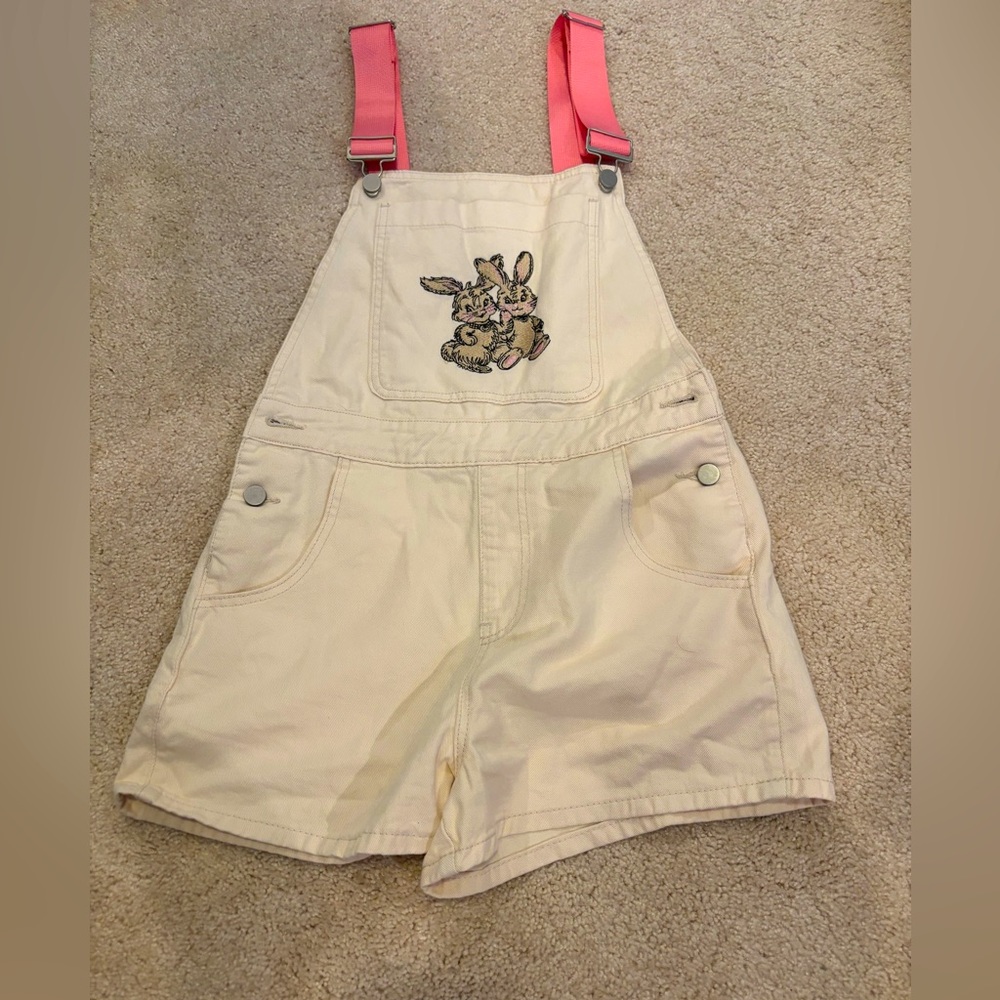 Cider Bunny Embroidered Cream Overalls Shorts‎ S